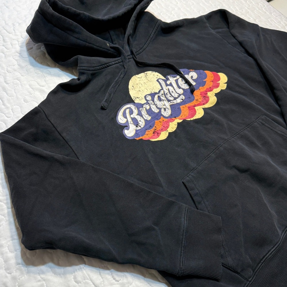 WOMEN Size M Hoodie Black Retro Sun Graphic Pullover VINTAGE STYLE STREET GYM